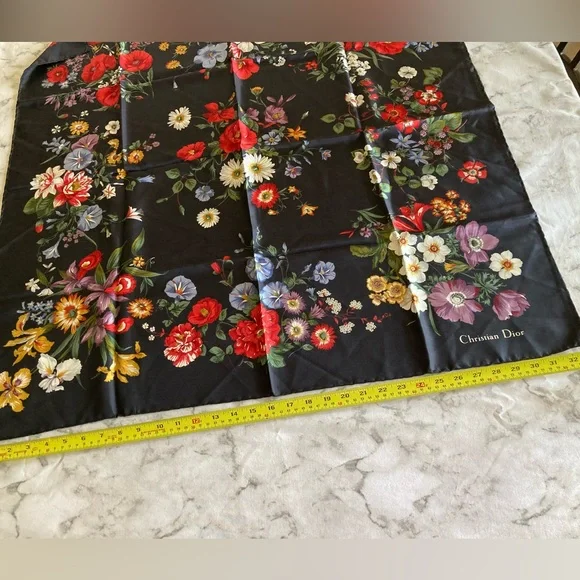 Christian Dior Floral Black square Scarf
